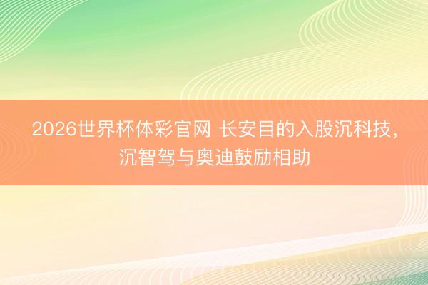 2026世界杯体彩官网 长安目的入股沉科技,沉智驾与奥迪鼓励相助