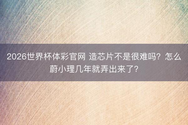 2026世界杯体彩官网 造芯片不是很难吗？怎么蔚小理几年就弄出来了？