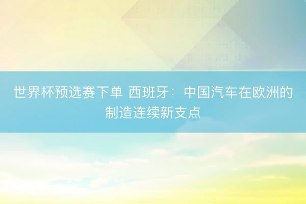世界杯预选赛下单 西班牙：中国汽车在欧洲的制造连续新支点