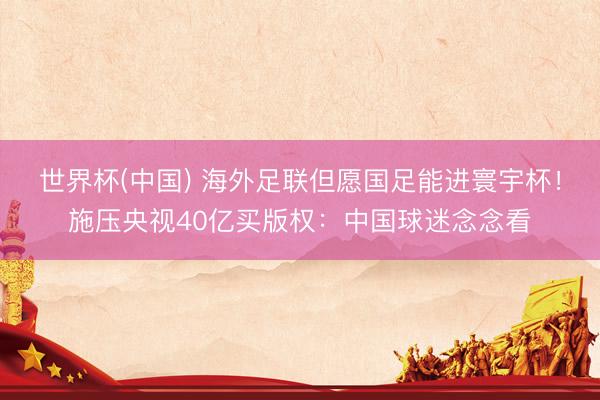 世界杯(中国) 海外足联但愿国足能进寰宇杯！施压央视40亿买版权：中国球迷念念看