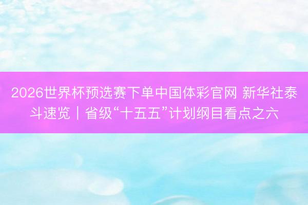 2026世界杯预选赛下单中国体彩官网 新华社泰斗速览｜省级“十五五”计划纲目看点之六