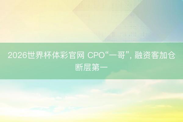 2026世界杯体彩官网 CPO“一哥”， 融资客加仓断层第一