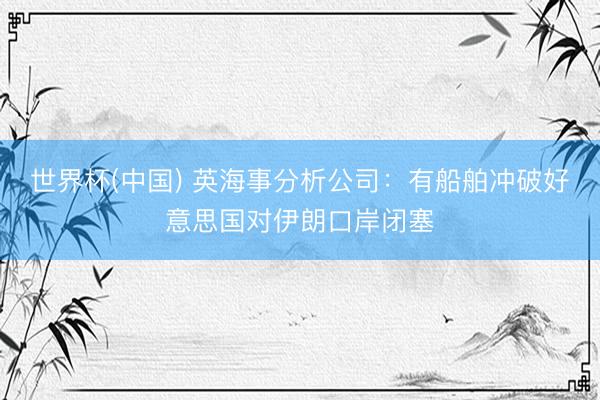 世界杯(中国) 英海事分析公司：有船舶冲破好意思国对伊朗口岸闭塞