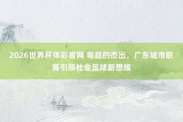 2026世界杯体彩官网 粤超的杰出，广东城市联赛引颈社会足球新想维