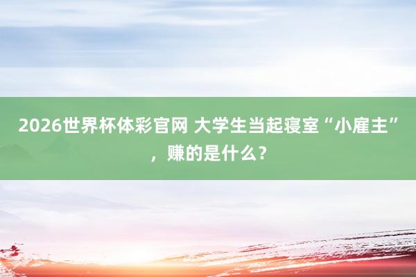 2026世界杯体彩官网 大学生当起寝室“小雇主”，赚的是什么？